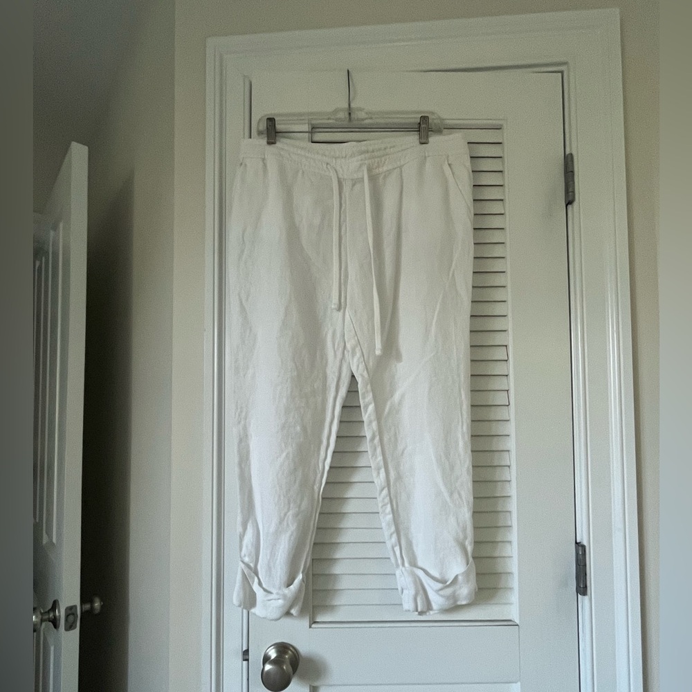James Perse White Cotton Drawstring Cropped Beach Pants